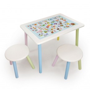 Детский комплект стол и два табурета круглых с накладкой Алфавит (Белый, Белый, Цветной) в Покачах - pokachi.mebel-74.com | фото