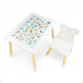 Комплект детской мебели стол и стул Мишутка с накладкой Алфавит (Белый/Белый/Береза) в Покачах - pokachi.mebel-74.com | фото
