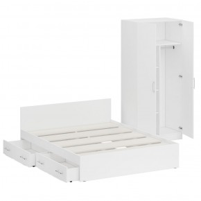 Кровать с ящиками 1600 + Шкаф 2-х створчатый Стандарт, цвет белый, ШхГхВ 163,5х203,5х70 + 90х52х200 см., сп.м. 1600х2000 мм., б/м, основание есть в Покачах - pokachi.mebel-74.com | фото