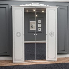 Шкаф 4-х дверный с зеркалами (12.244) Грация (белый/серебро) в Покачах - pokachi.mebel-74.com | фото