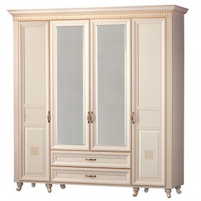 Шкаф для одежды 4-дверный с зеркалом №493 Марлен кремовый белый в Покачах - pokachi.mebel-74.com | фото