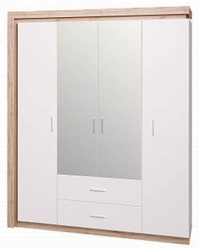 Шкаф для одежды с ящиками 4-х створчатый с зеркалом Люмен 16 в Покачах - pokachi.mebel-74.com | фото