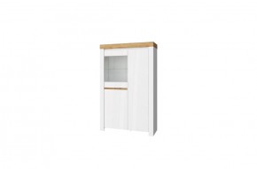 Шкаф с витриной 1V2D, TAURUS, цвет белый/дуб вотан в Покачах - pokachi.mebel-74.com | фото