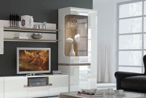 Шкаф с витриной 3D/TYP 01L, LINATE ,цвет белый/сонома трюфель в Покачах - pokachi.mebel-74.com | фото